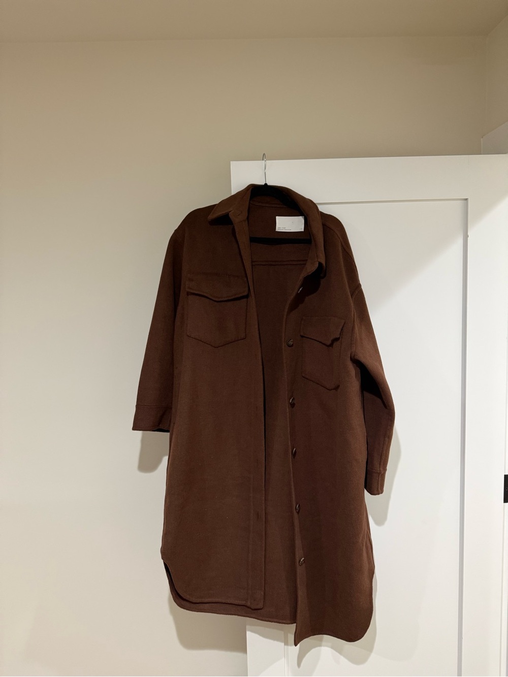 Oak + Fort Chocolate Brown Overshirt Coat - Casual Long Shirt Jacket